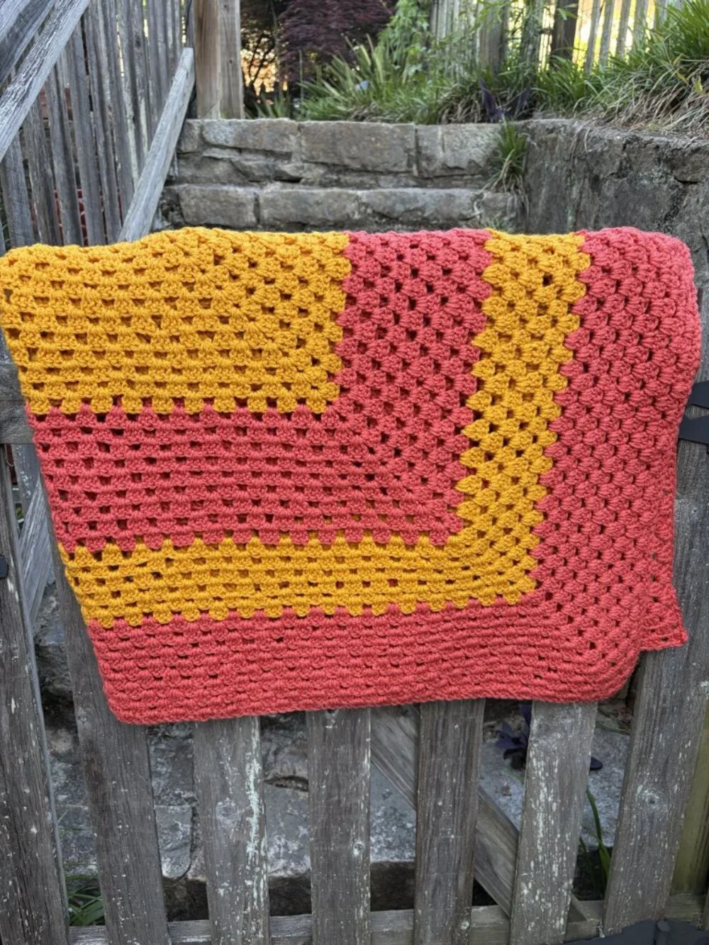 Afghan Crochet Granny Square Blanket Throw Coral Peach Spring Cottagecore Boho